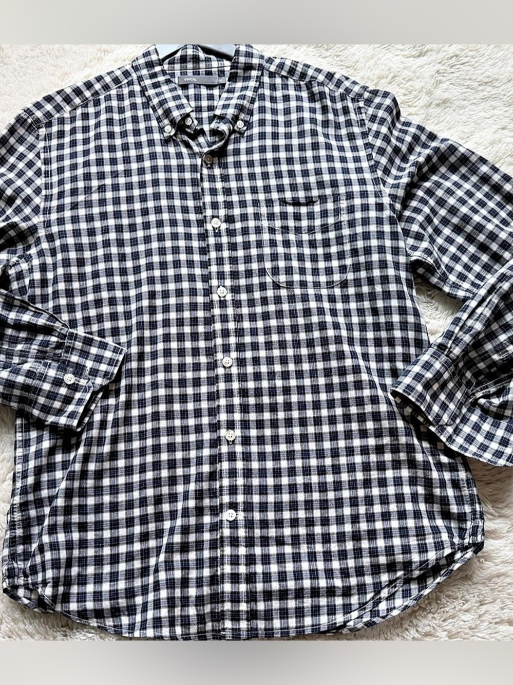 Vince Plaid Cotton Button-Up Shirt Blue & White.